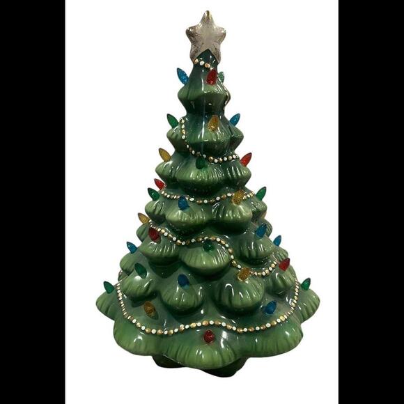 LENOX Holiday Traditions Green Porcelain Lit Christmas Tree - Picture 2 of 8